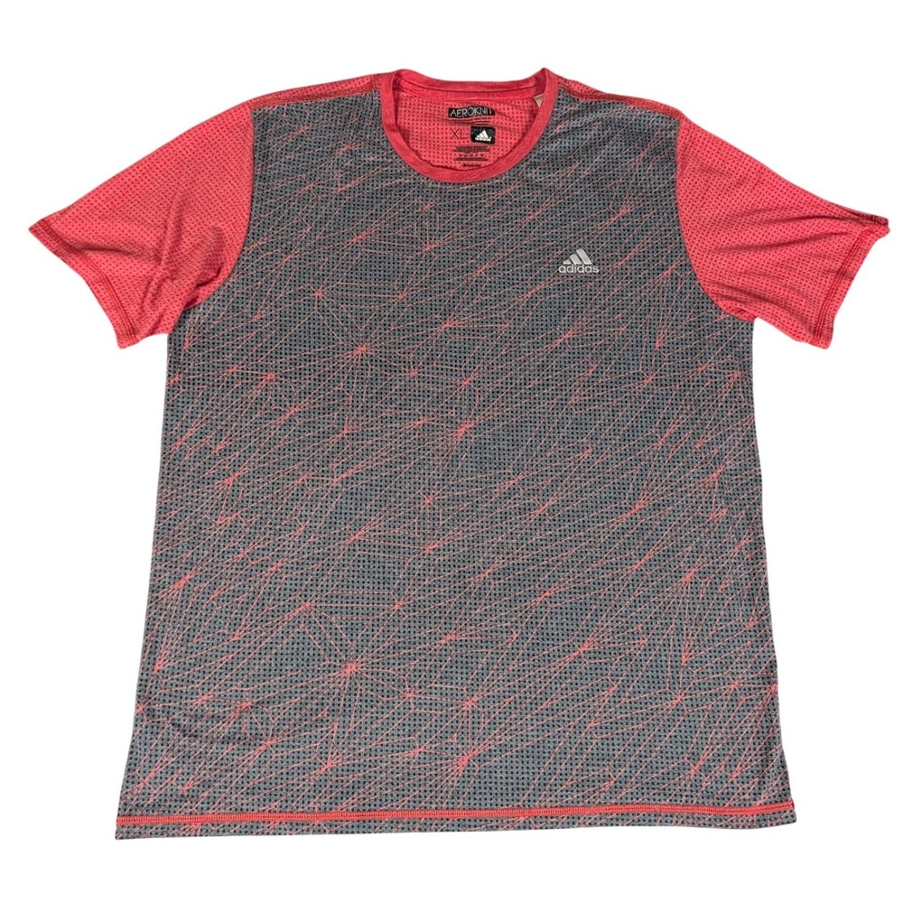 Adidas T-Shirt Mens XL Red Gray Aeroknit Climacool Graphic Tee Excellent